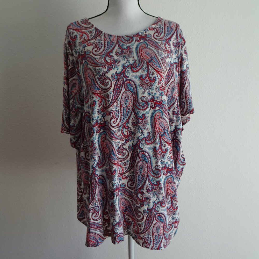 Talbots Tunic Top Women's Plus Size 3X Multicolor Paisley Jersey Knit Ruched